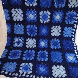 Handmade Crocheted Granny Square Afghan. Varying Shades Of Blue.